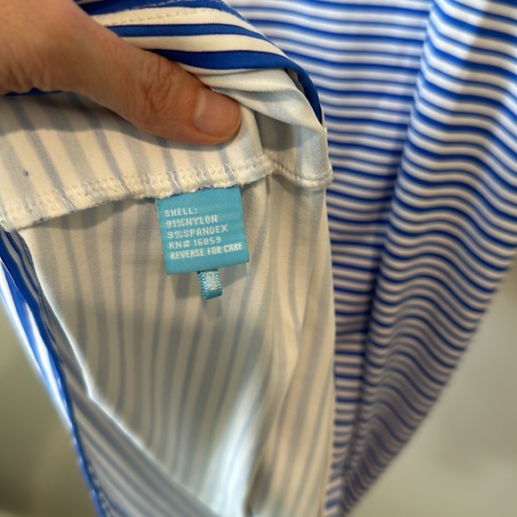 J McLaughlin Stretchy Striped Blue and White boatneck Dress M - Picture 7 of 9